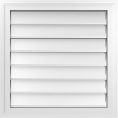 Ekena Millwork Vertical Surface Mount PVC Gable Vnt: Non-Functional, w/2"W x 1-1/2"H, Brickmould Frame, 24"W x 24"H GVPVE24X2402SN